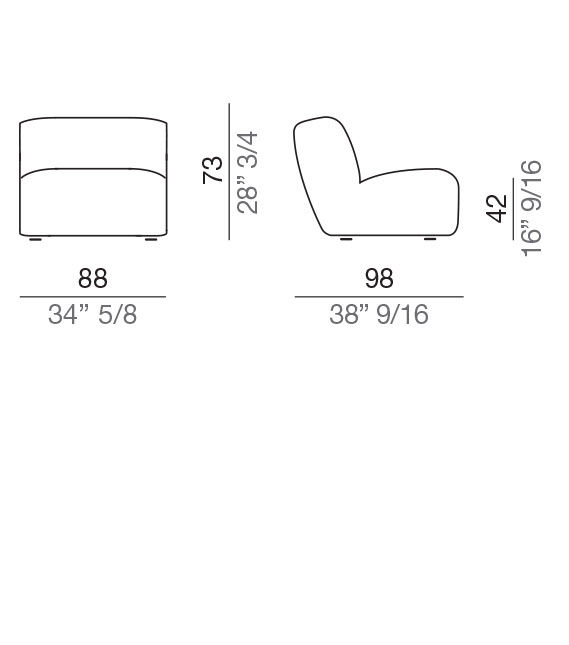 Mussi Flow Design Sofa Central Element 88 cm - C88