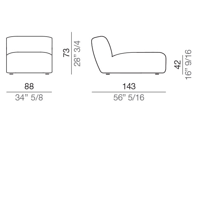 Mussi Flow Design Sofa Deep Central Element 88 cm - CL88