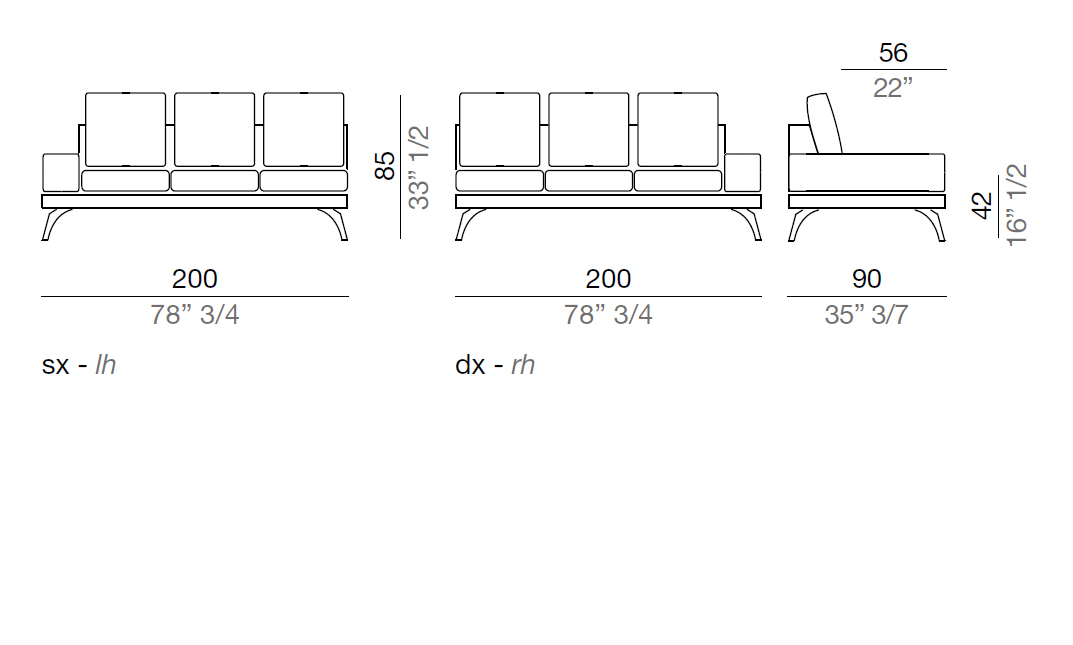 Mussi Acanto Terminal element with 20 cm low armrest, 200 cm - B20_T3_200