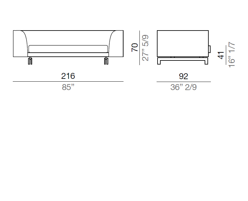 Mussi Alexander Sofa with high armrest 216 cm - AA216