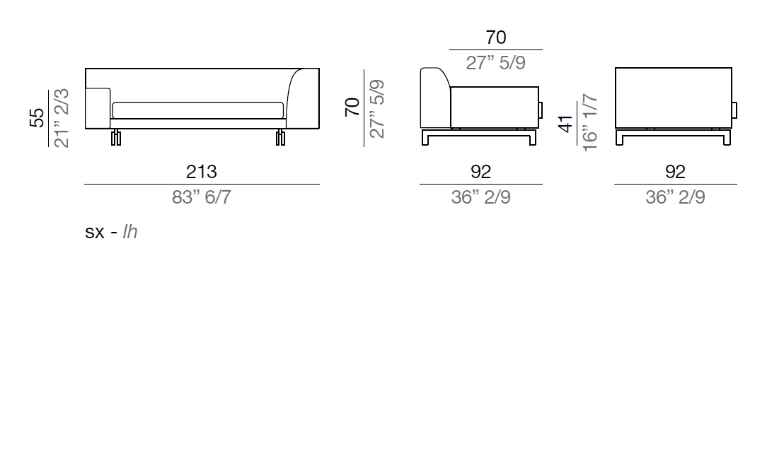 Mussi Alexander Sofa with high and low armrest 213 cm - AB213*