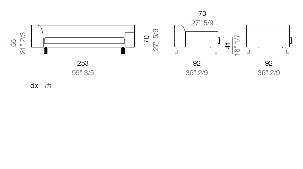 Mussi Alexander Sofa with high and low armrest 253 cm - AB253*