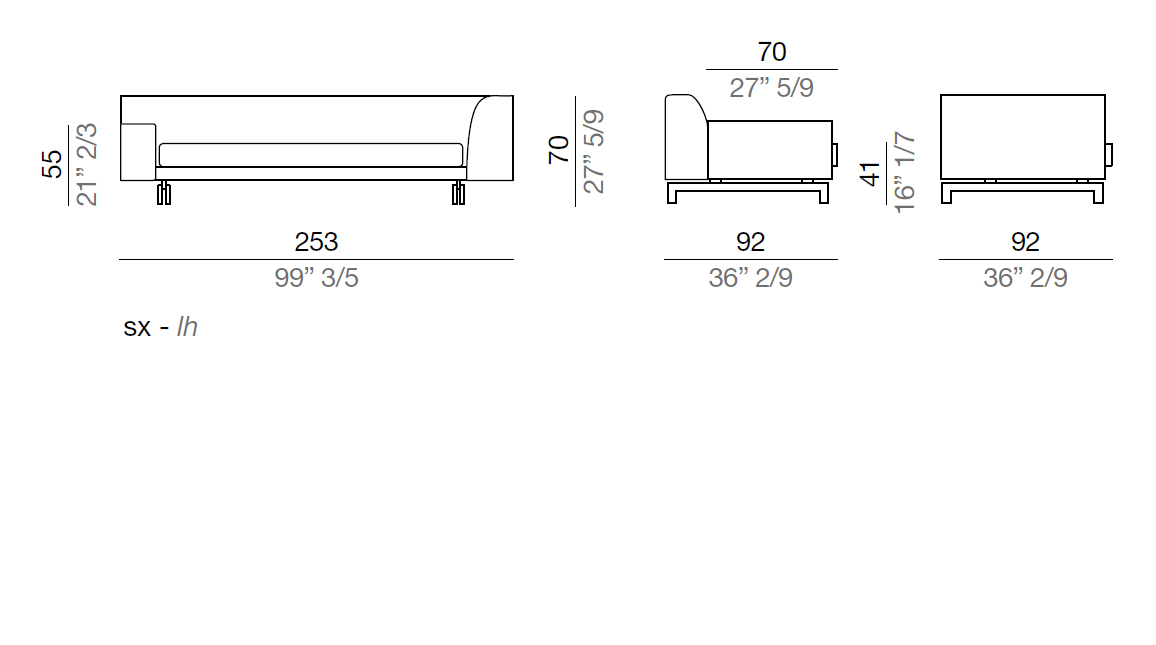Mussi Alexander Sofa with high and low armrest 253 cm - AB253*