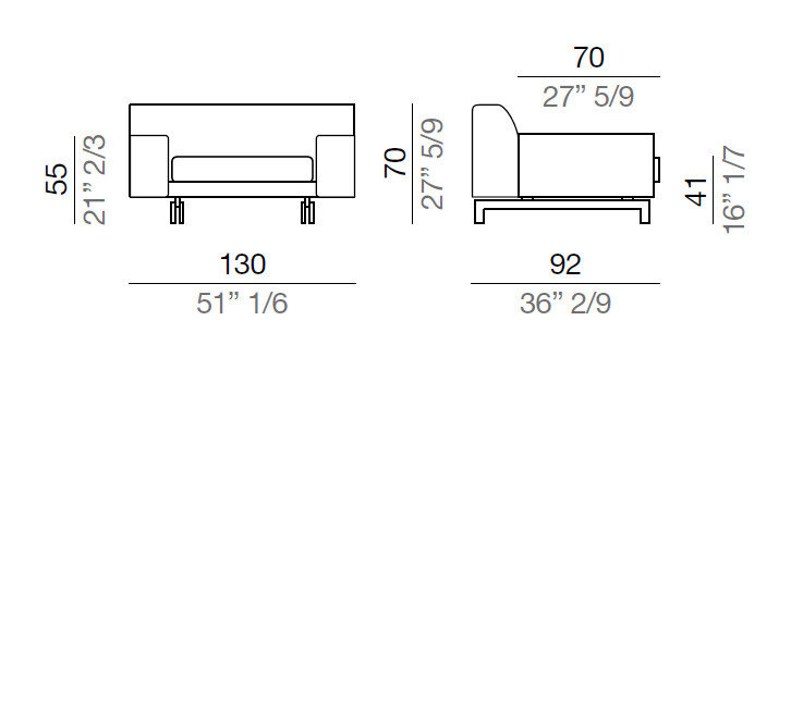 Mussi Alexander Sofa with low armrest  130 cm - D130