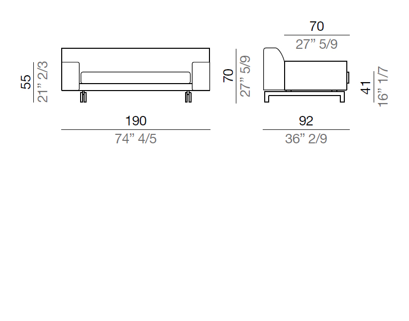 Mussi Alexander Sofa with low armrest 190 cm - D190