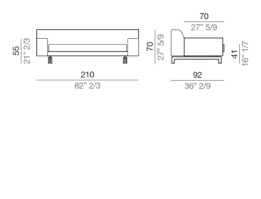 Mussi Alexander Sofa with low armrest 210 cm - D210