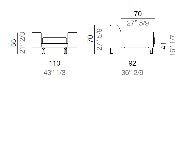 Mussi Alexander Armchair with low armrest 110 cm - P110