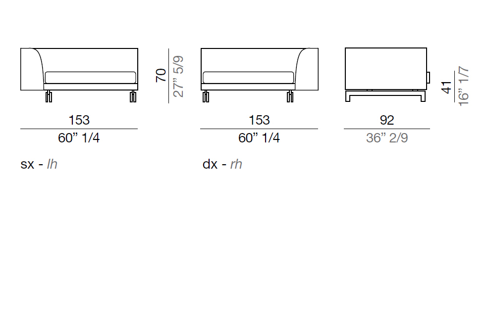 Mussi Alexander Terminal element with high armrest 153 cm - TA153