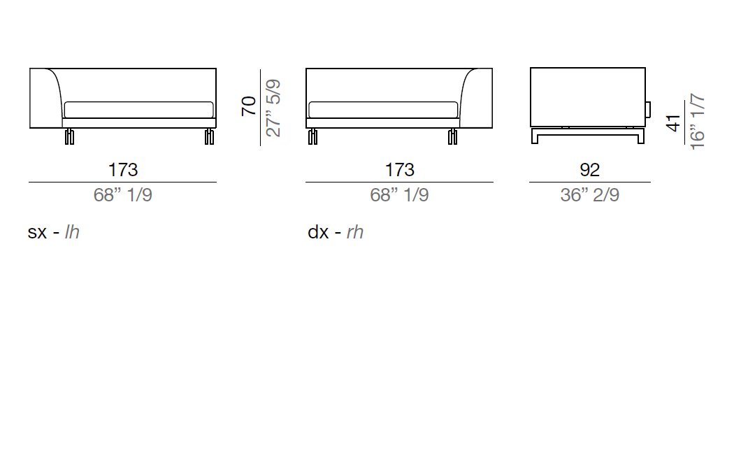 Mussi Alexander Terminal element with high armrest 173 cm - TA173