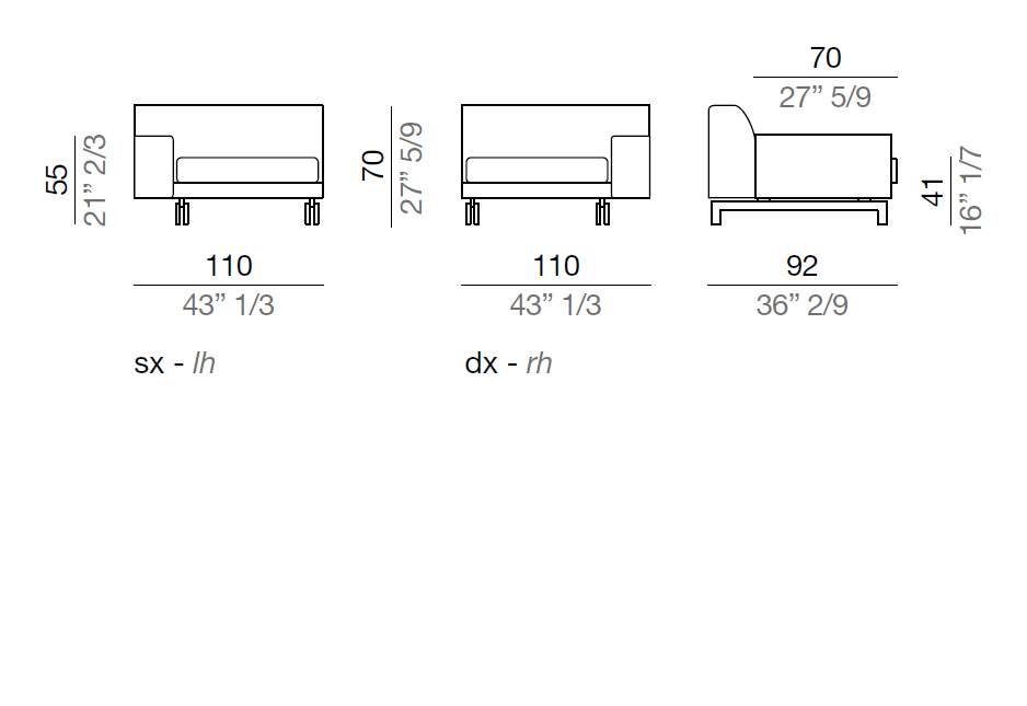 Mussi Alexander Terminal element with low armrest 110 cm - TB110