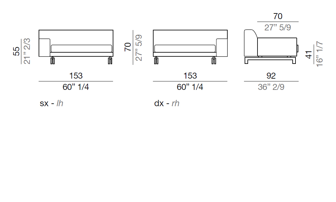 Mussi Alexander Terminal element with low armrest 153 cm - TB153