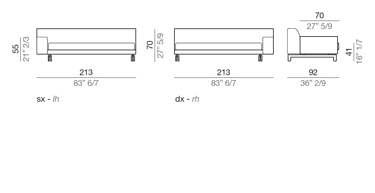 Mussi Alexander Terminal element with low armrest 213 cm - TB213