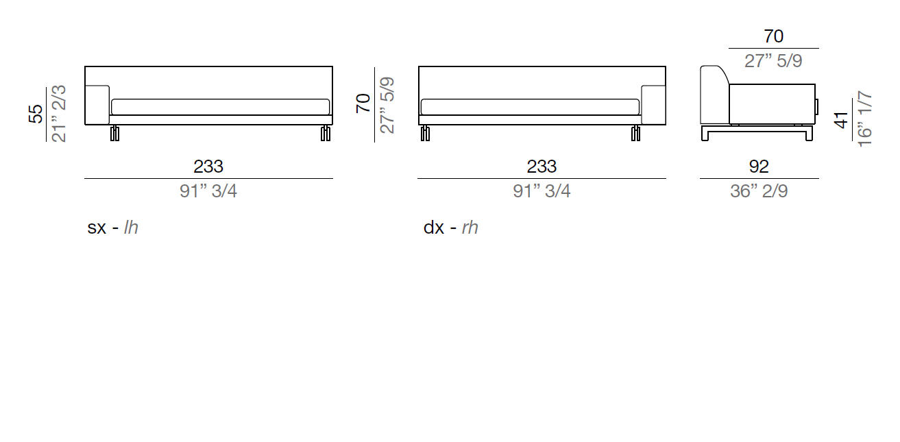 Mussi Alexander Terminal element with low armrest 233 cm - TB233