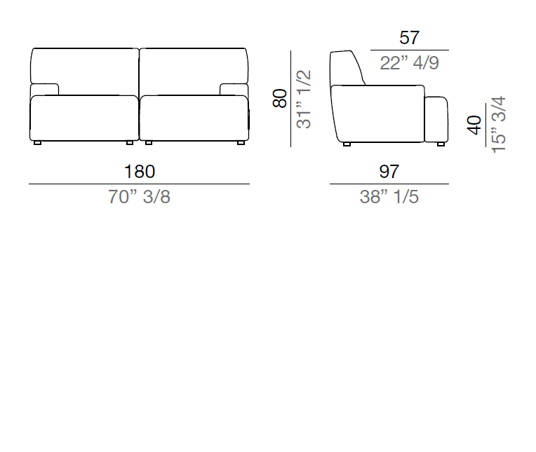 Mussi Brera sofa 180 cm - Depth 97 cm - D180