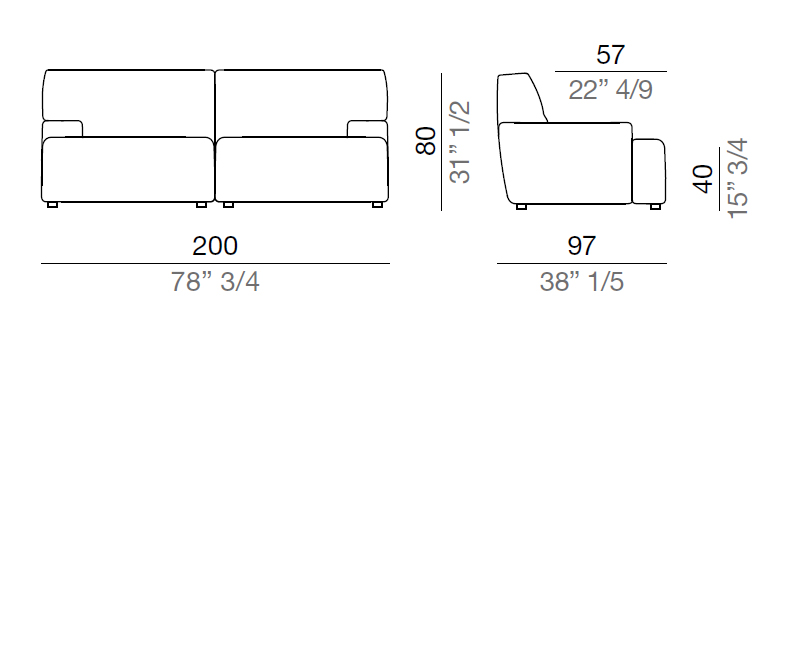 Mussi Brera sofa 200 cm - Depth 97 cm - D200