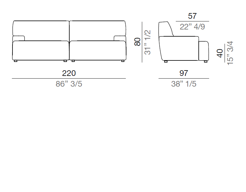 Mussi Brera sofa 220 cm - Depth 97 cm - D220