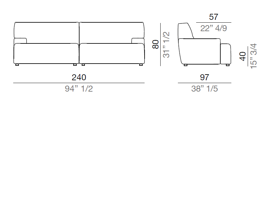 Mussi Brera sofa 240 cm - Depth 97 cm - D240