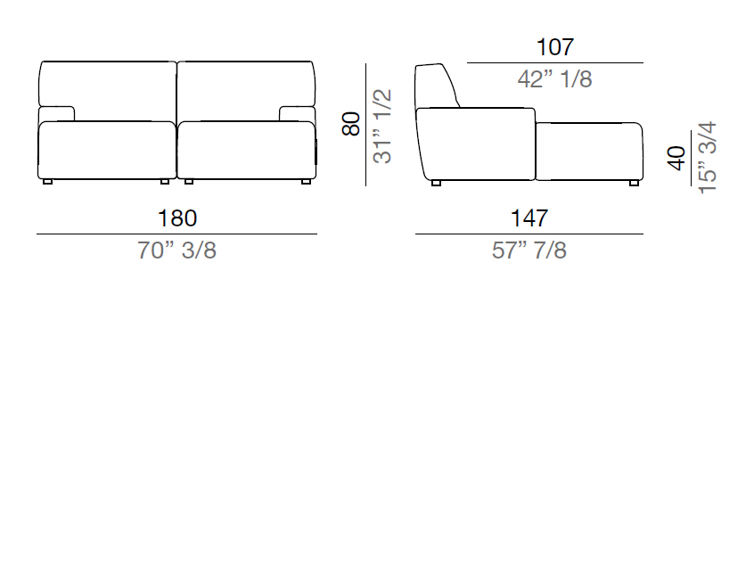 Mussi Brera sofa 180 cm - Depth 147 cm - DP180