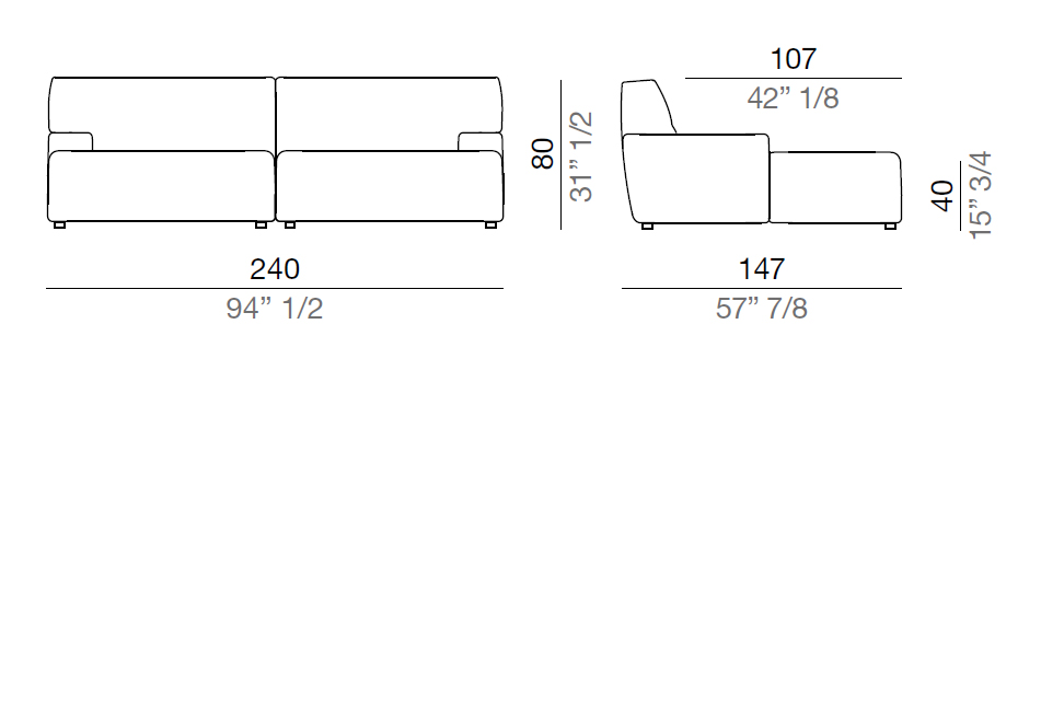 Mussi Brera sofa 240 cm - Depth 147 cm - DP240