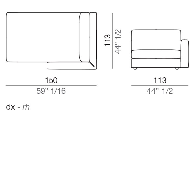 Modena Design Sofa Chaise-longue 113x150 cm - CLT113_150