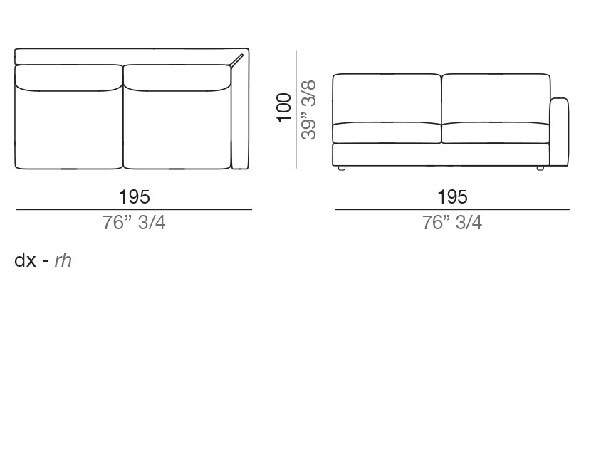 Modena Design Sofa Terminal Element T195 cm - T195