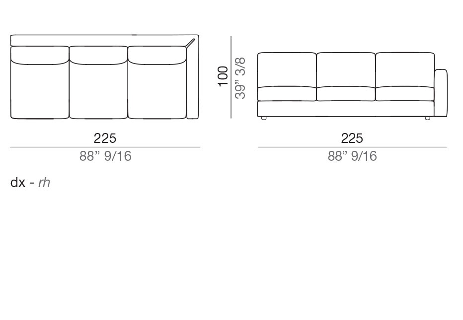 Modena Design Sofa Terminal Element T225 cm - T3_225