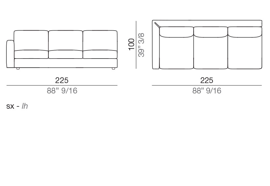Modena Design Sofa Terminal Element T225 cm - T3_225