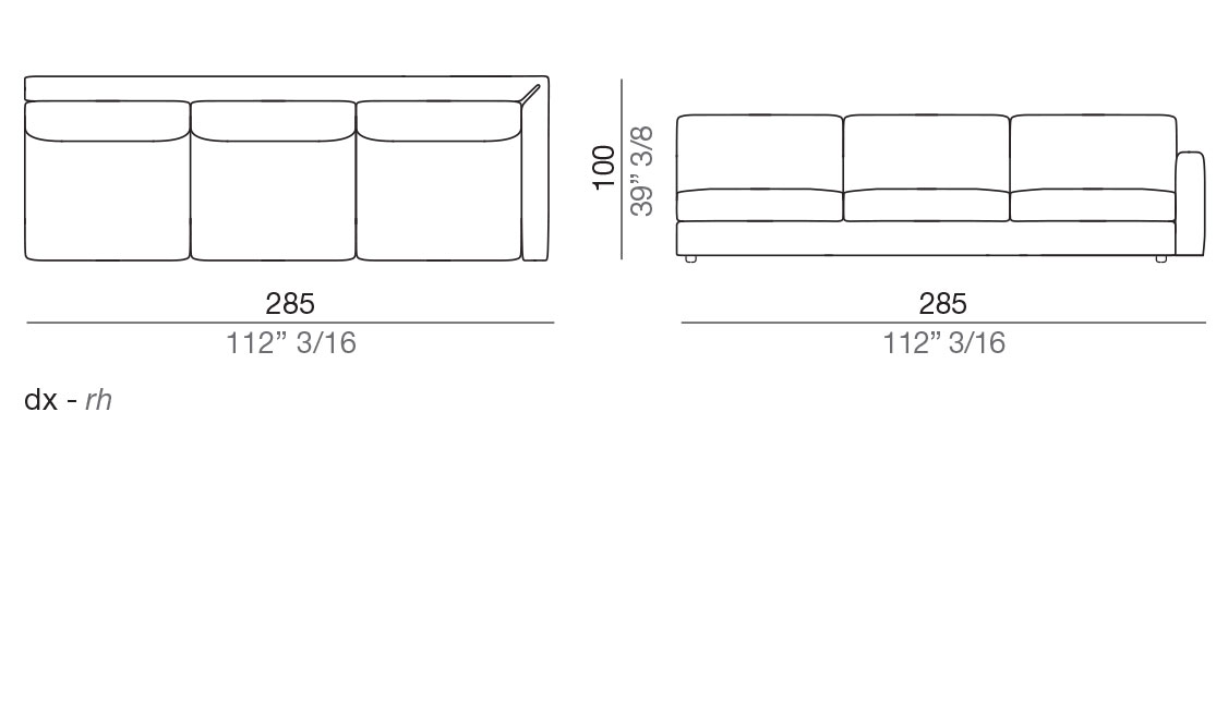 Modena Design Sofa Terminal Element T285 cm - T3_285