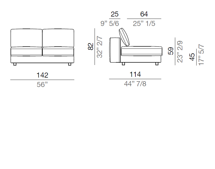Mussi Sinfonia Sofa Central Element 142 cm - C142