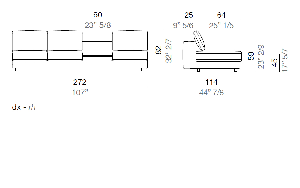 Mussi Sinfonia Sofa Central Element with Coffee Table 272 cm - C272T60