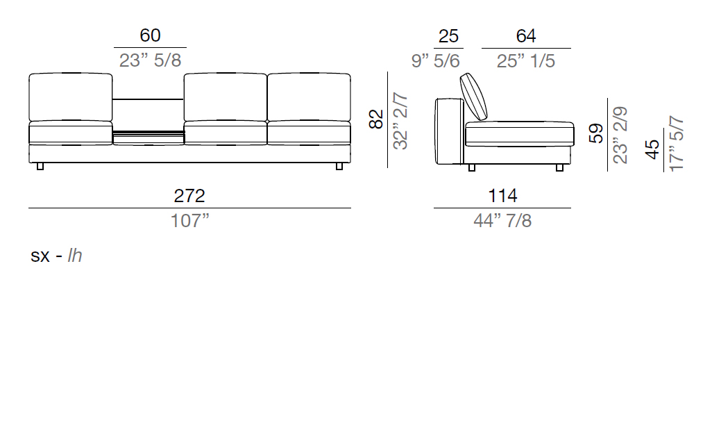 Mussi Sinfonia  Sofa Central Element with Coffee Table 272 cm - C272T60