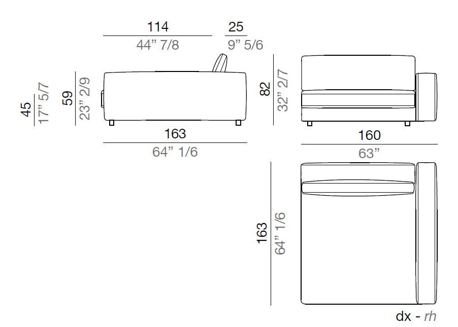 Mussi Sinfonia Sofa Chaise-longue 160 cm - CL160