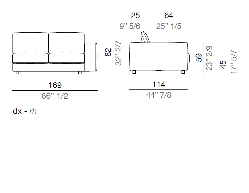 Mussi Sinfonia Sofa Terminal Element 169 cm - T169