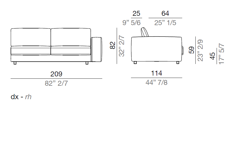 Mussi Sinfonia Sofa Terminal Element 209 cm - T209