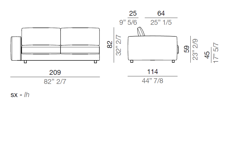 Mussi Sofa Terminal Element 209 cm - T209
