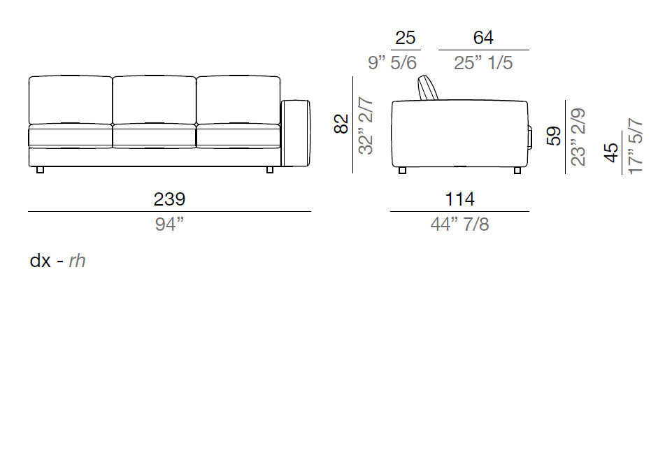 Mussi Sinfonia Sofa Terminal Element 239 cm - T239