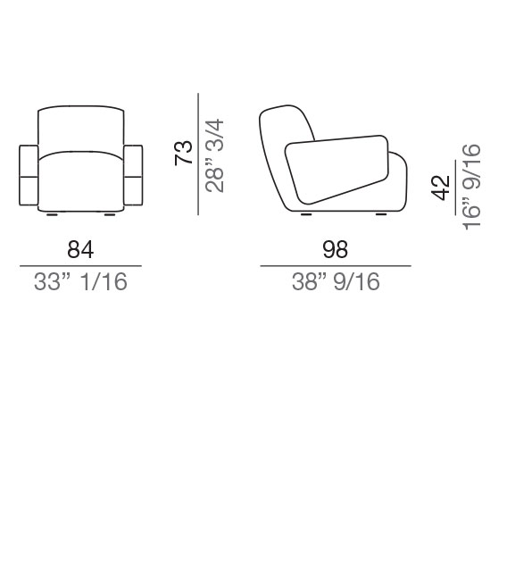 Mussi Flow design armchair 84 cm - P84